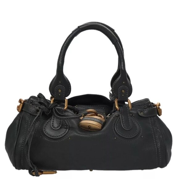 Chloe Paddington Hand Bag Leather Navy Gold Silver Auth - Picture 2 of 16